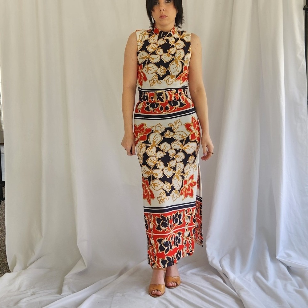 60s High Neck Hawaiian Maxi Dress